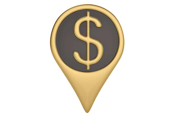 Zlatý dolar pin ikonu na bílém backgroun.3d obrázek. — Stock fotografie