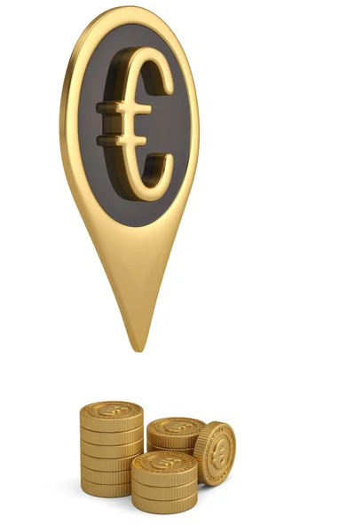Ícone de ouro do pino do euro no fundo branco.Ilustração 3D . — Fotografia de Stock