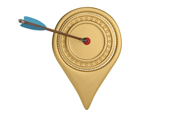 Arrow on gold pin icon.3D illustration. — Stock Photo, Image