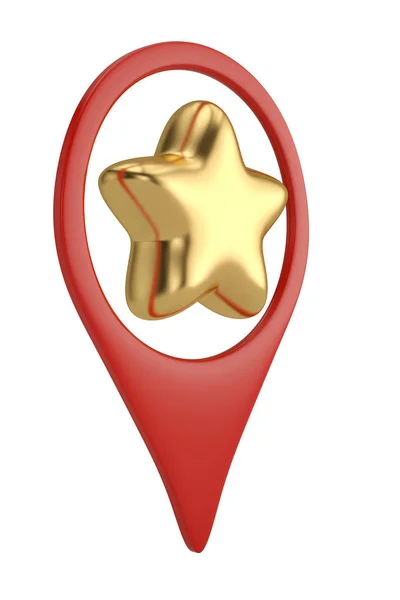 Stella d'oro in posizione pin icon.3D illustrazione . — Foto Stock