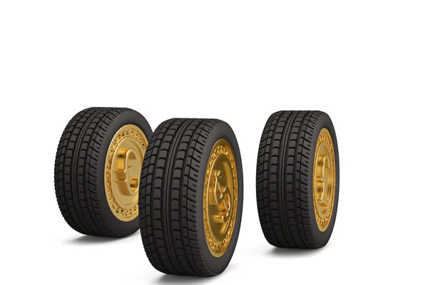 Goldmünze Reifen auf weißem Hintergrund. 3d Illustration. — Stockfoto