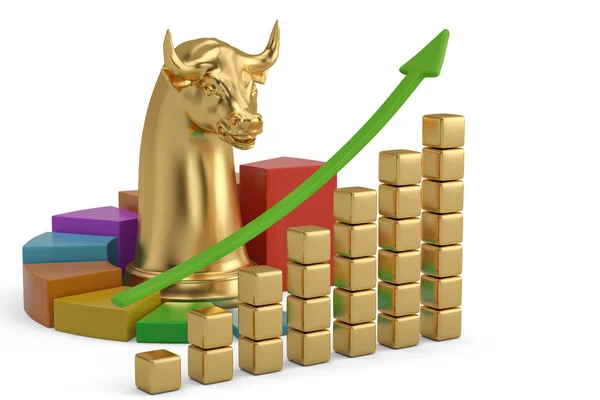 Negociação de ações touro ouro corporativo com gráfico. Ilustração 3D . — Fotografia de Stock