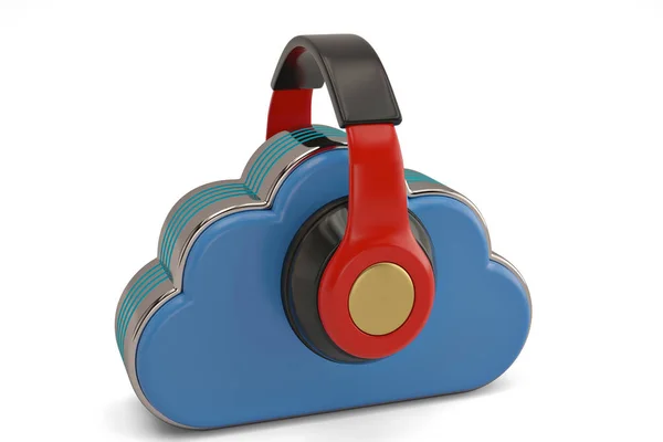 Computación en la nube concepto multimedia auriculares y nubes en whit —  Fotos de Stock