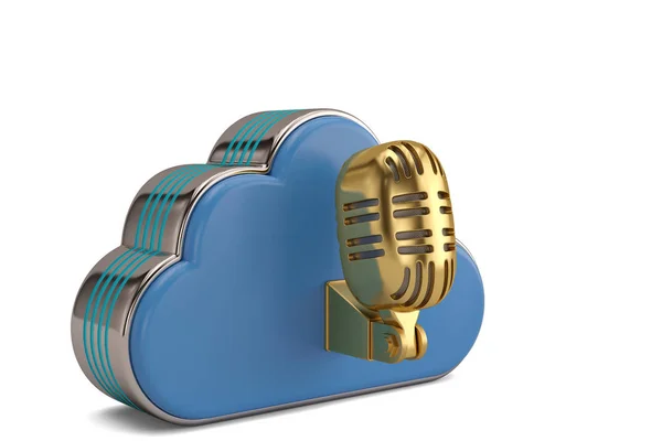 Cloud computing concetto multimediale cloud con microfono dorato su — Foto Stock