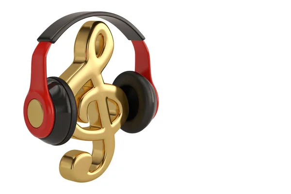 Headphone com símbolo de música em fundo branco.Ilustração 3D . — Fotografia de Stock