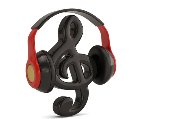 Headphone with music symbol on white background.3D illustration. — Stock Photo, Image
