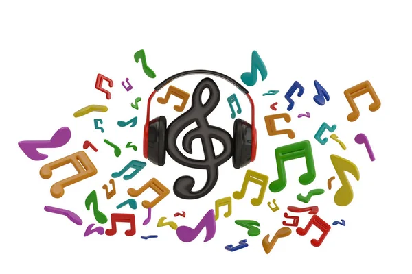 Notas de música salpicaduras de auriculares con símbolo de música en bac blanco — Foto de Stock