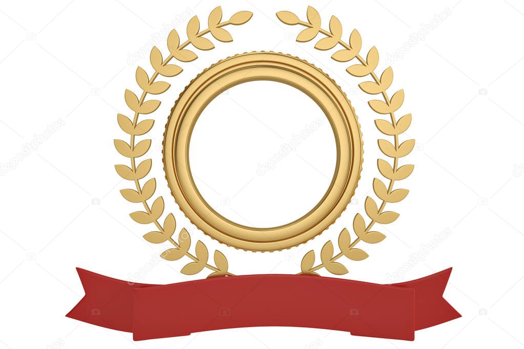 Ribbon with circular gold on white background.3D illustration.