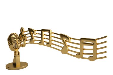 Müzik notlar ve beyaz background.3d illüstrasyon mikrofon.