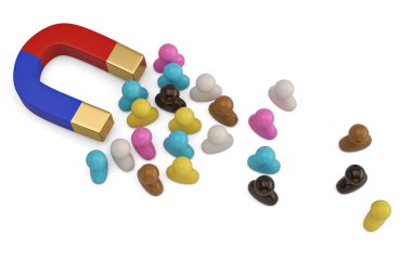 Renkli Kişilik ve beyaz background.3d illustrat üzerinde büyük mıknatıs