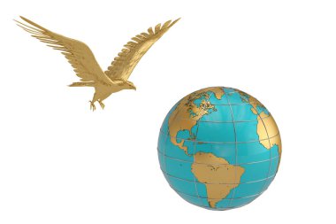 Küre ve altın eagle.3d illüstrasyon.