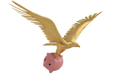 Kumbara ve altın eagle.3d illüstrasyon.