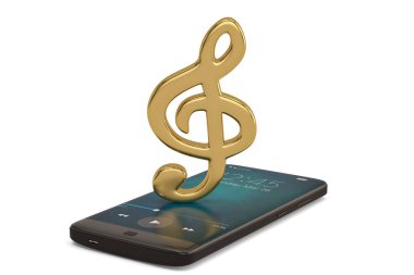 Müzik Not ve akıllı telefon ses concept.3d illüstrasyon.