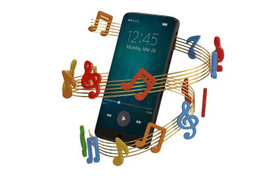 Müzik notlar ve akıllı telefon ses concept.3d illüstrasyon.