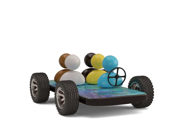 Cinco caracteres na ilustração auto.3D do telefone inteligente — Fotografia de Stock