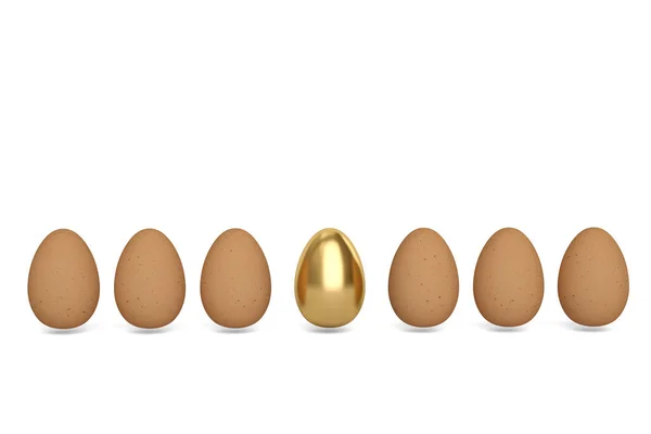 金蛋和鸡蛋的白色背景。3d 插图. — 图库照片