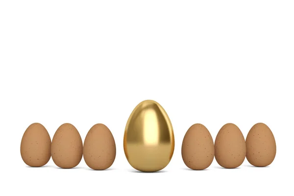 Gouden ei en eieren op een witte achtergrond. 3D illustratie. — Stockfoto
