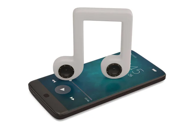 Haut-parleur sur note de musique et smartphone audio concept.3D illustrati — Photo