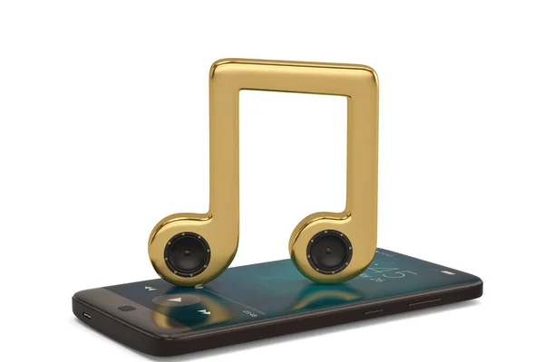 Haut-parleur sur note de musique et concept audio smartphone Illustrat 3D — Photo