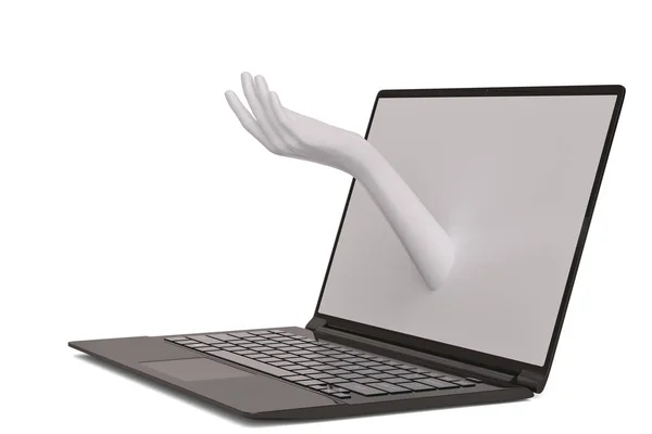 Mão e laptop criativo conceito ilustração 3d . — Fotografia de Stock