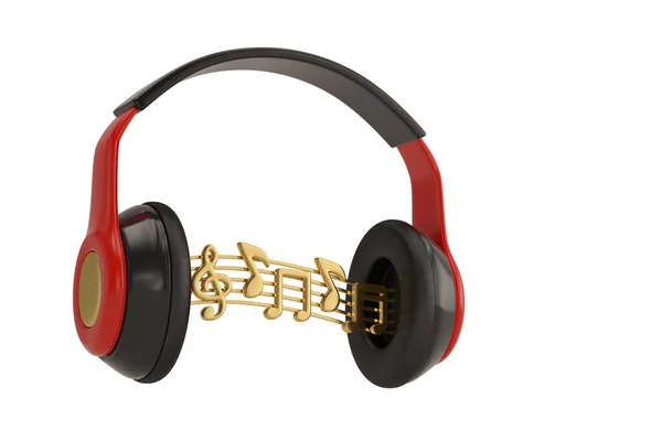 Headphone e música nota isolada no fundo branco.3D illustr — Fotografia de Stock