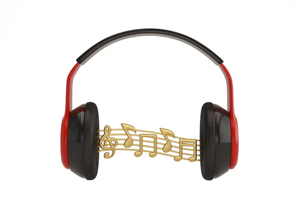 Auriculares y notas de música aislados sobre fondo blanco.3D illustr — Foto de Stock
