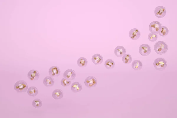 Золотые ноты в пузыре 3d иллюстрации . — стоковое фото