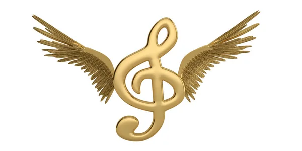 Grandes símbolos musicais e asas de ouro.Ilustração 3D . — Fotografia de Stock