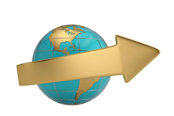 Globus mit Pfeil auf weißem Hintergrund. 3D-Abbildung. — Stockfoto