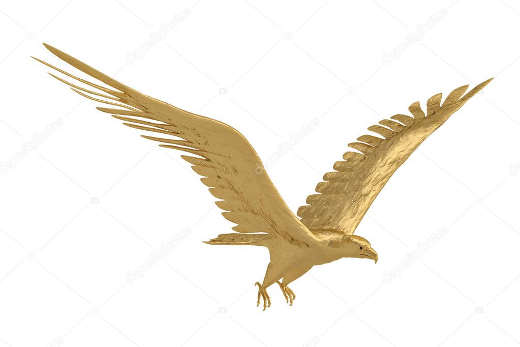 Gold eagle on white background.3D illustration.