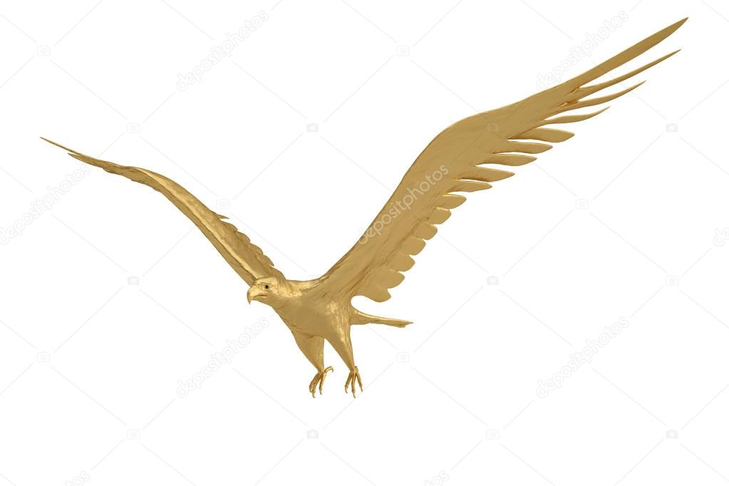 Gold eagle on white background.3D illustration.