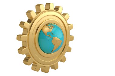 Küre ve beyaz arka plan üzerinde dişli. 3D çizim.