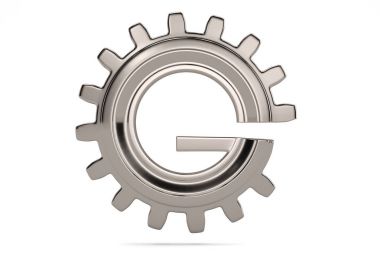 Beyaz arka plan üzerinde G dişli 3d logo. 3D çizim.