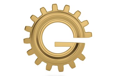 Beyaz arka plan üzerinde G dişli 3d logo. 3D çizim.