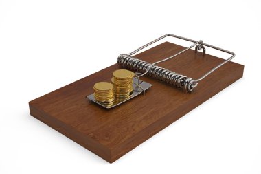 Paralar ile beyaz arka plan üzerinde 3d illustrati izole fare kapanı