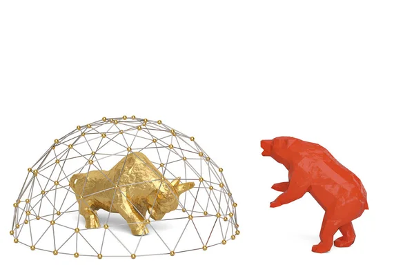 Bull e urso e as moléculas na composição círculo redondo . — Fotografia de Stock