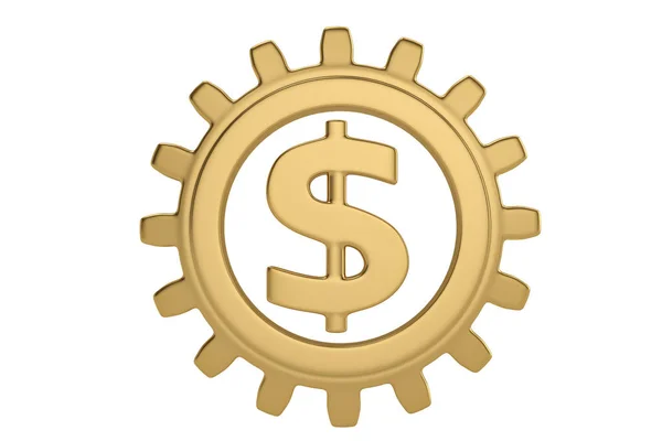 Symbol dolaru s převodovkou na bílém pozadí. 3D obrázek. — Stock fotografie