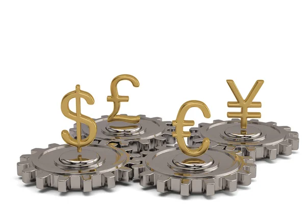 Redskap med global valuta på vit bakgrund. 3D illustration. — Stockfoto