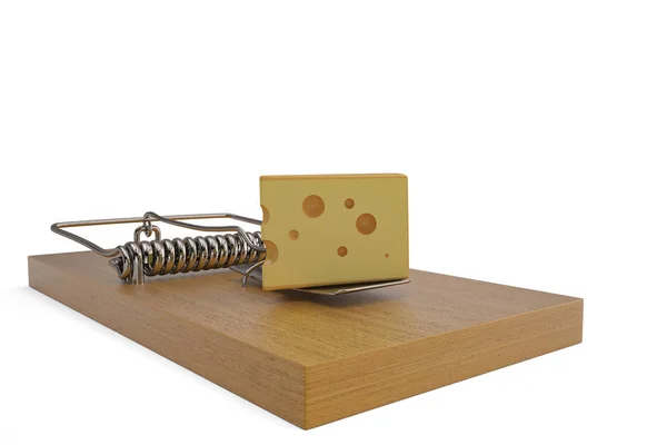 Cheese on mousetrap. 3D illustration. — Stock Photo, Image