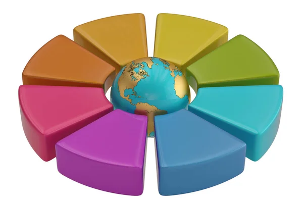 Kleurrijke cirkel pijlen met wereldbol op witte achtergrond. 3D — Stockfoto