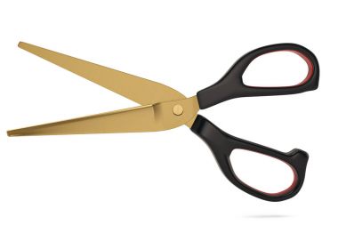 Altın makas üzerinde beyaz background.3d illüstrasyon.