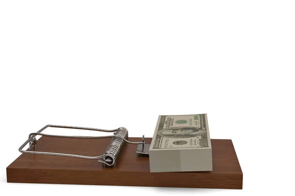 Geld val en dollars op muis val. 3D illustratie. — Stockfoto