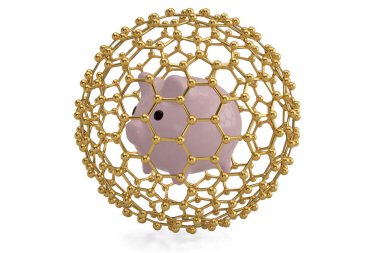 Kumbara ve kompozisyon yuvarlak molekülleri daire. 3D