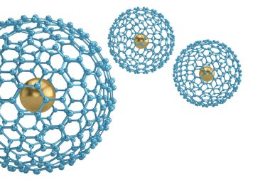 Altın toplar ve kompozisyon yuvarlak molekülleri daire. 3D