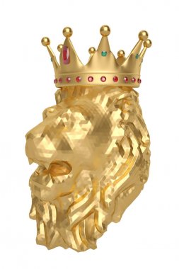 Düşük Poli tarzı Altın Aslan baş tacı olan. 3D çizim.