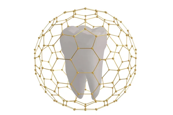 Tand bescherming concept tand bedekt met zeshoek frame 3d ziek — Stockfoto
