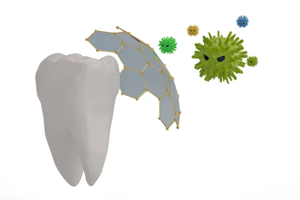 Concepto de protección dental Dientes y virus Ilustración 3D . —  Fotos de Stock