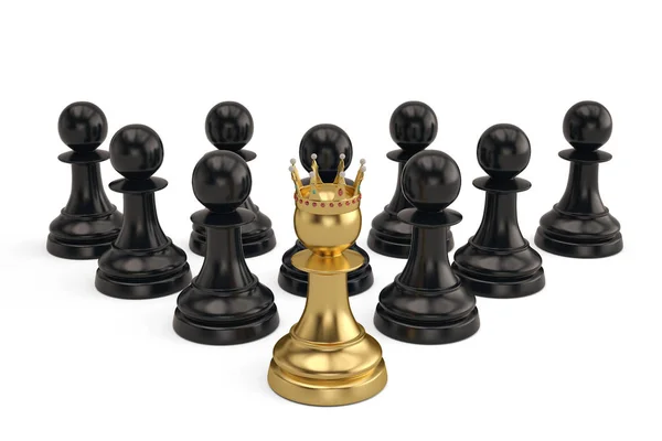 Pawn with golden crown winner and the victor success concept. 3D — Stock Photo, Image