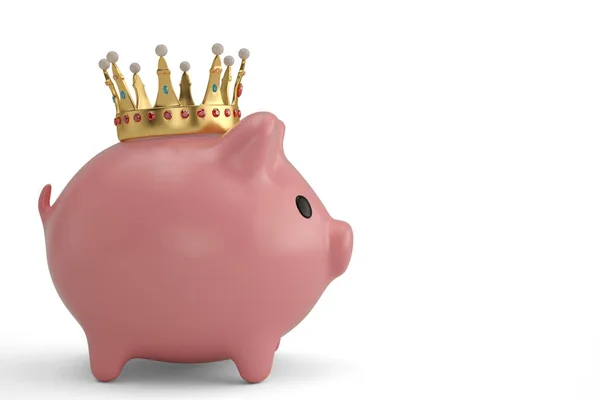 Roze spaarvarken met illustratie van de crown.3d — Stockfoto