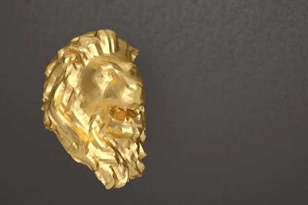 Cabeça de leão dourada de baixo estilo poli. Ilustração 3D . — Fotografia de Stock
